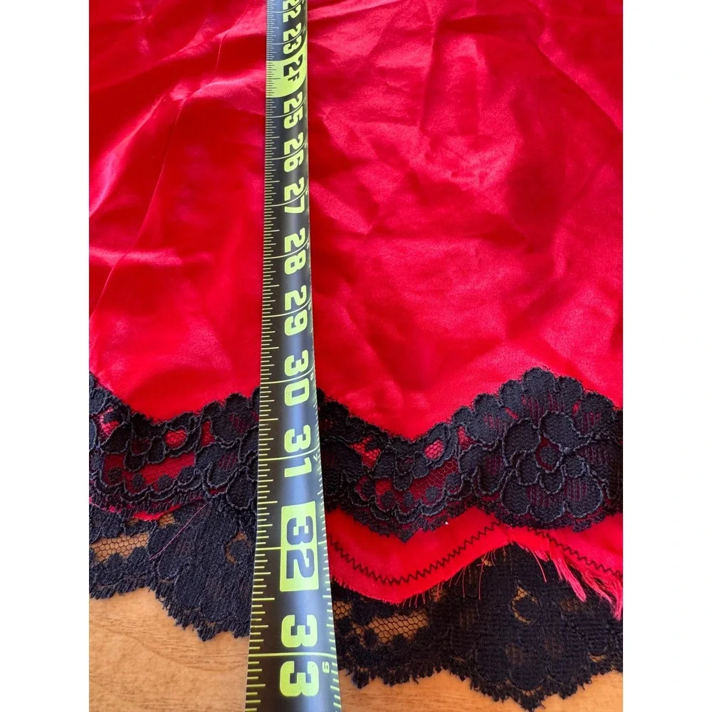 Y2K Victoria Secret Lingerie Set Women S Red Black Lace Satin Robe Slip Babydoll - Picture 15 of 16